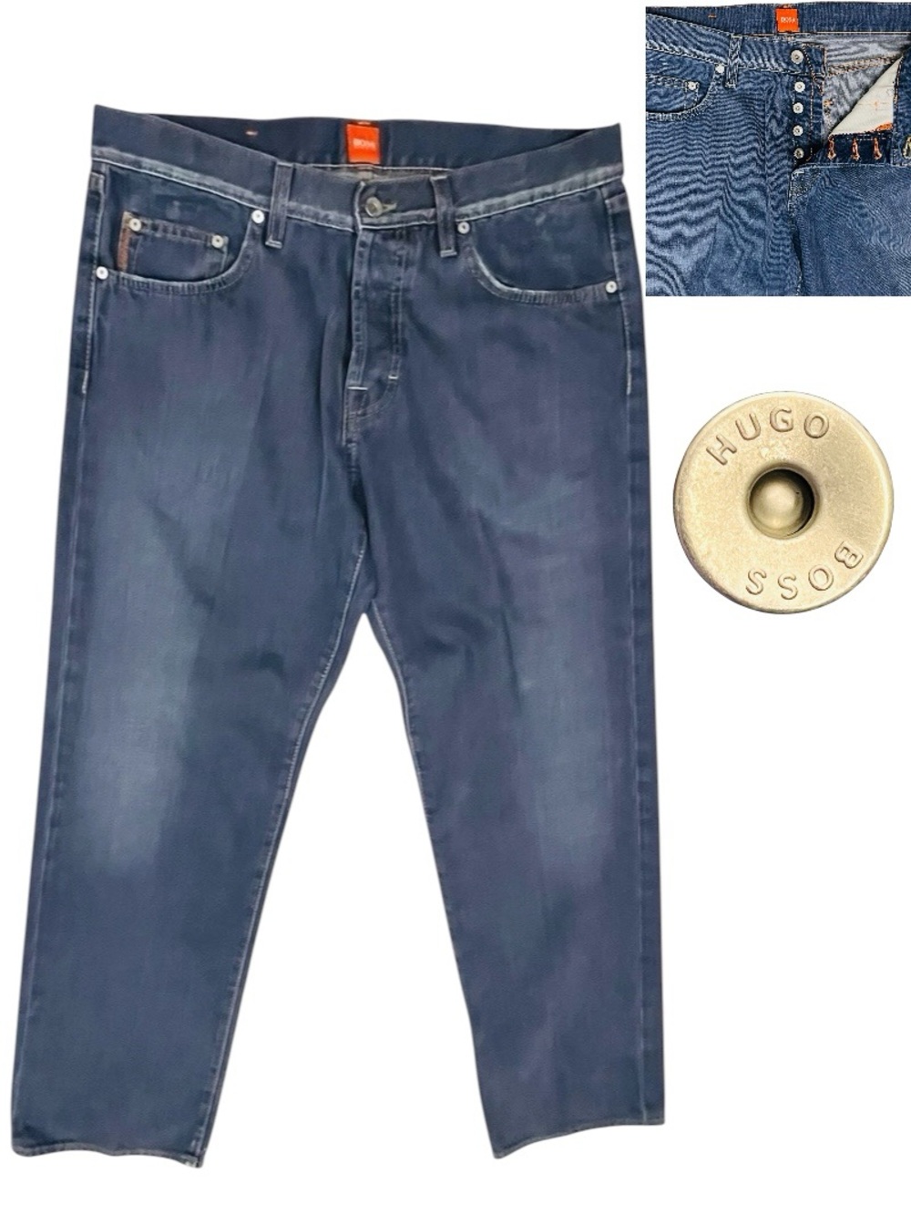 BOSS Hugo Boss Jeans Mens W35 L32 Blue Straight Denim Button Fly